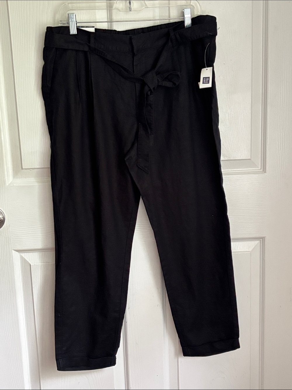 NEW GAP Black Tie-Waist Linen Blend Pants Size Large Regular Dressy casual